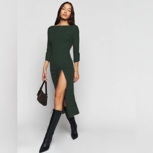 NWT Reformation Belmont Knot Midi Dress in Forest Size M (Sold out!)